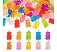 Bestewelry 60pcs Luminous Resin Pendants Cute Gummy Bear Charms Glow in the Dark Cartoon Bear Charms for Necklace Jewellery Making Keychain Crafts