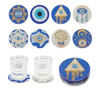 Bestewelry 8pcs Diamond Painting Coasters Kits with Holder Evil Eye Pattern Diamond Art Coasters Cup Mat for Adults Beginners DIY Crafts Home Decor