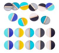 Bestewelry 8Pcs Resin Wood Charms Pendants Mixed Color Wooden Charms Flat Round Resin Wood Earring Charm for Bohemian Boho DIY Crafts Jewelry Making