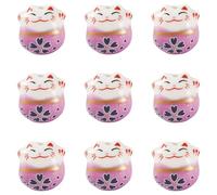 Bestewelry 9 Pcs Lucky Cat Ceramic Beads 13x14x11mm Handmade Cat Printed Porcelain Beads Maneki-Neko Porcelain Bead for Bracelet Necklace Jewelry Making Ornament, Plum