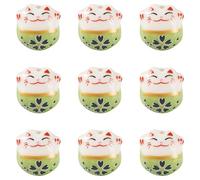 Bestewelry 9 Pcs Lucky Cat Ceramic Beads 13x14x11mm Handmade Cat Printed Porcelain Beads Maneki-Neko Porcelain Bead for Bracelet Necklace Jewelry Making Ornament, Lawn Green