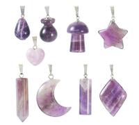 Bestewelry 9Pcs Natural Amethyst Stone Pendants Healing Crystal Chakra Gemstone Charms Purple Moon Mushroom Bullet Star Heart Stone Charms for Jewelry Making DIY Necklace Earrings Bracelets