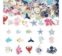 Bestewelry Alloy Ocean Theme Charms Pendants Colorful Sea Animal Enamel Charms Cute Marine Life Dangle Charm for DIY Bracelet Necklace Keychain Jewelry Making, Metal, No Gemstone