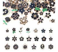 Bestewelry Flower Enamel Charms Alloy Summer Floral Pendant Daisy Rose Assorted Flower Dangle Charm Hanging Ornament for Keychain Necklace Bracelt Earring Crafts Supply, 40Pcs 20 Styles