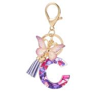 Bestewelry Letter C Keyring Pendants Butterfly Tassel Initial Letter Keychain Dangle Charms for Women Naming Car Key Purse Handbag Backpacks Decoration