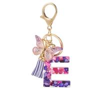 Bestewelry Letter E Keyring Pendants Butterfly Tassel Initial Letter Keychain Dangle Charms for Women Naming Car Key Purse Handbag Backpacks Decoration