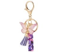 Bestewelry Letter I Keyring Pendants Butterfly Tassel Initial Letter Keychain Dangle Charms for Women Naming Car Key Purse Handbag Backpacks Decoration