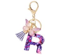 Bestewelry Letter R Keyring Pendants Butterfly Tassel Initial Letter Keychain Dangle Charms for Women Naming Car Key Purse Handbag Backpacks Decoration