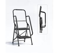 Bestfor Folding Ladder 2 Step, Cushioned Hand Rails, Extra Wide Non-Slip Steps, 150kg Limit, Durable Steel, Easy Fold & Carry, Space Saving, Black Step Ladder for DIY and Decorating