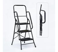Bestfor Folding Ladder 3 Step, Cushioned Hand Rails, Extra Wide Non-Slip Steps, 150kg Limit, Durable Steel, Easy Fold & Carry, Space Saving, Black Step Ladder for DIY and Decorating