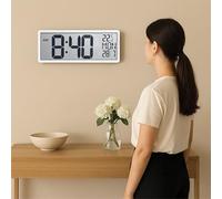 Bestfor Large Digit LCD Alarm Clock,Temperature, Day, Month, Wall Stand Mount, Silent Design for Seniors, Partial Sighted White