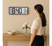 Bestfor Large Digit LCD Alarm Clock,Temperature, Day, Month, Wall Stand Mount, Silent Design for Seniors, Partial Sighted Black