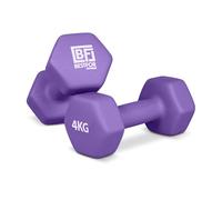 Bestfor Pair of 4kg Hex Anti Roll Non Slip Neoprene Dumbbell Weights For Exercise, Fitness, Workouts, Lifting with Exercise Chart