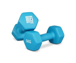 Bestfor Pair of 5kg Hex Anti Roll Non Slip Neoprene Dumbbell Weights For Exercise, Fitness, Workouts, Lifting with Exercise Chart