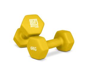 Bestfor Pair of 6kg Hex Anti Roll Non Slip Neoprene Dumbbell Weights For Exercise, Fitness, Workouts, Lifting with Exercise Chart