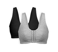 Bestform 5006014 Comfortable Unlined Wireless Cotton Stretch Sports Bra with Front Closure, Grey | Black, 48