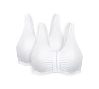 Bestform Women's 5006014 Comfortable Unlined Wireless Cotton Stretch Sports Bra with Front Closure, Opaque, White | White, 48 (Pack of 2)
