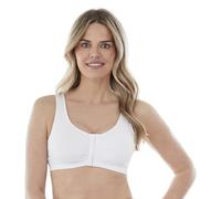 Bestform Women's 5006014 Comfortable Unlined Wireless Cotton Stretch Sports Bra with Front Closure, Opaque, White, 42
