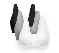 Bestform Women's 5006014 Comfortable Unlined Wireless Cotton Stretch Sports Bra with Front Closure, Opaque, Grey | Black | White, 44 (Pack of 3)