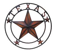 BestGiftEver 2-Tone Metal Star Outdoor 24 in.Circle with Texas on top Wall Hanging Decor - Rustic Texas Metal Wall Decor for Outside - Large Vintage Star Western Charm Barn Farmhouse Theme Decor