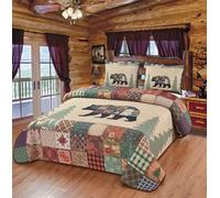 BestGiftEver Bear Themed King Quilt Coverlet Set - Rustic Cabin Bedding - 3-Piece Bedspread (108" x 90") with 2 Standard Pillow Shams - Cozy Woodland Decor for Lodge & Mountain Homes