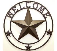 BestGiftEver Metal 24" Welcome with Stars Circle Wall Hanging Decoration - Metal Star Outdoor Decor