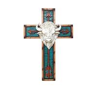 BestGiftEver Native American Decor White Bison Arrow Wall Cross - Rustic Tribal Hanging With Buffalo - Religious Cross Decor, Christian Wall Art, Wooden Crucifix Ornament