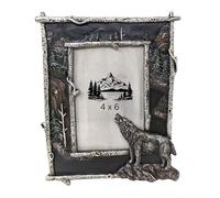 BestGiftEver Rustic Nature Photo Frame with Wolf Accent | Faux Branch Tabletop Decor | Unique Woodland Picture Frame for Wildlife Photos