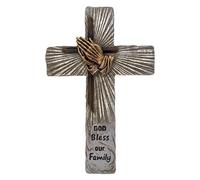 BestGiftEver Rustic Praying Hands Wall Cross with God Bless our Family Detail- Decorative Wall Hanging Spiritual Jesus Art Sculpture for Home Décor - Ideal Gift for Rustic Cabin Lodge Enthusiasts