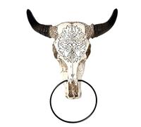 BestGiftEver Western Tooled Bull Skull Head Towel Ring Holder - Wall mount Rustic, Lodge, and Cabin Theme Hand Towel Holder - Rustic Bathroom and Kitchen Home Decor - Ideal for Southwest Country Style