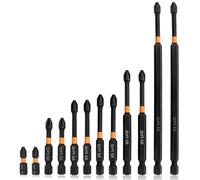 Bestgle 12Pcs Phillips Screwdriver Bit Set, Professional Cross Head PH2 Magnetic Impact Driver Bits, Length 25mm-150mm, 1/4" Hex Shank