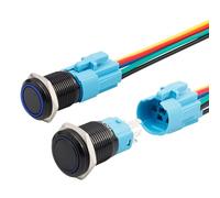 Bestgle 16mm Momentary LED Push Button Switch, IP65 Waterproof 1NO 1NC 5 Pin ON OFF Switch Start Button with Wired Socket Plug for 5/8" Mounting Hole (Blue LED Ring)