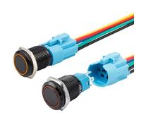 Bestgle 16mm Momentary LED Push Button Switch, IP65 Waterproof 1NO 1NC 5 Pin ON OFF Switch Start Button with Wired Socket Plug for 5/8" Mounting Hole (Yellow LED Ring)