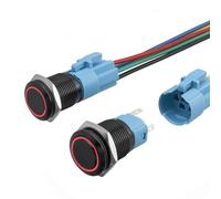 Bestgle 16mm Momentary LED Push Button Switch, IP65 Waterproof 1NO 1NC 5 Pin ON OFF Switch Start Button with Wired Socket Plug for 5/8" Mounting Hole (Red LED Ring)