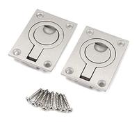 Bestgle 2 Packs Flush Ring Plull Handle Hatch Locker, 62 x 44 mm Stainless Steel Boat Locker Cabinet Hidden Handle Recessed Furniture Boat Hatch Latch