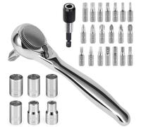 Bestgle 28Pcs Mini Ratchet Wrench Screwdriver Bits Set, 72 Tooth Small Reversible Offset Ratchet Wrench with Magnetic Bit Holder, Metric Sockets & Screwdriver Bits Assortment