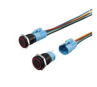 Bestgle 2pcs 16mm Latching Push Button Switch 12V 3A On Off Waterproof Push Button Switch 1 NO 1 NC with Wire Socket Plug for 0.63" Mounting Hole(Red)