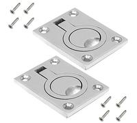 Bestgle 2pcs Flush Ring Pull Handles Stainless Steel Boat Hatch Latch Cabinet Flush Mount Lifting Ring Pull Handle with 8pcs Mount Screws