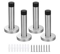 Bestgle 4pcs Wall Mounted Door Stopper Set - 90mm Heavy Duty Stainless Steel Door Stops with Rubber Buffer Tip & Mounting Screws for Home & Office (Silver)