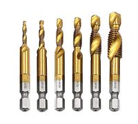 Bestgle 6pcs Tap Drill Bits Set, Titanium Coated HSS Metric Threading Bits with 1/4” Hex Shank, Spiral Flute Combination Tapping Tools for Hand & Machine Use M3 M4 M5 M6 M8 M10