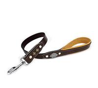Bestia Aztec genuine leather heavy duty short leash. 35.5 inch long, 1.2 inch wide. Soft padded handle. Handmade quality