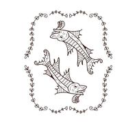 bestiary Style Pisces Zodiac Horoscope Symbol Framed by Twigs and Leaves Perfect Print Lettering Stickers 49.2x57.7cm Do not Damage The Wall Surface Coffee