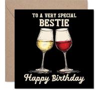 Bestie Birthday Card - Bday Wine - Happy Birthday Card for Bestie from Best Friend Family, 145mm Wine Greeting Cards