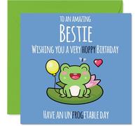 Bestie Birthday Card - Cute Frog - Happy Birthday Card for Bestie from Best Friend Family, 145mm Bday Greeting Cards