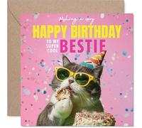 Bestie Birthday Card, Purr-fect Cake | Happy Birthday Card for Bestie from Best Friend Family, 145mm funny cat Bday Greeting Cards