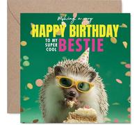 Bestie Birthday Card - Spike-tacular Cake - Happy Birthday Card for Bestie from Best Friend Family, 145mm funny hedgehog Bday Greeting Cards