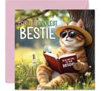 Bestie Birthday Card - Story Book Cat - Happy Birthday Card for Bestie from Best Friend Family, 145mm book cat Bday Greeting Cards