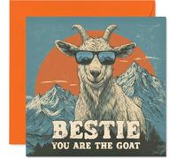 Bestie Birthday Card - You Are The Goat - Happy Birthday Card for Bestie from Best Friend Family, 145mm Funny Animal Bday Greeting Cards