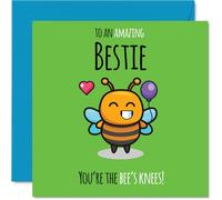 Bestie Birthday Card - Youre The Bees Knees! - Happy Birthday Card for Bestie from Best Friend Family, 145mm cute bee Bday Greeting Cards