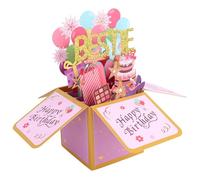 Bestie Birthday Pop Up Card, Colorful Balloons and Fireworks Foldable 3D Popup Happy Birthday Greeting Card with Envelope Creative Popup Gift Box for Bestie